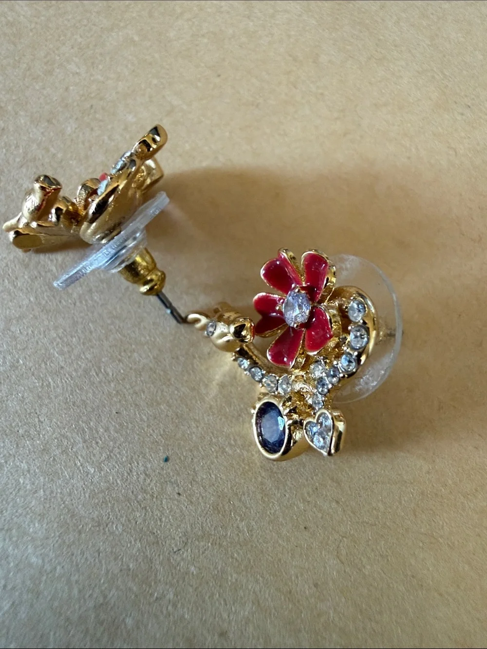 kate spade gold-tone red and green floral dragon ring and stud earring set